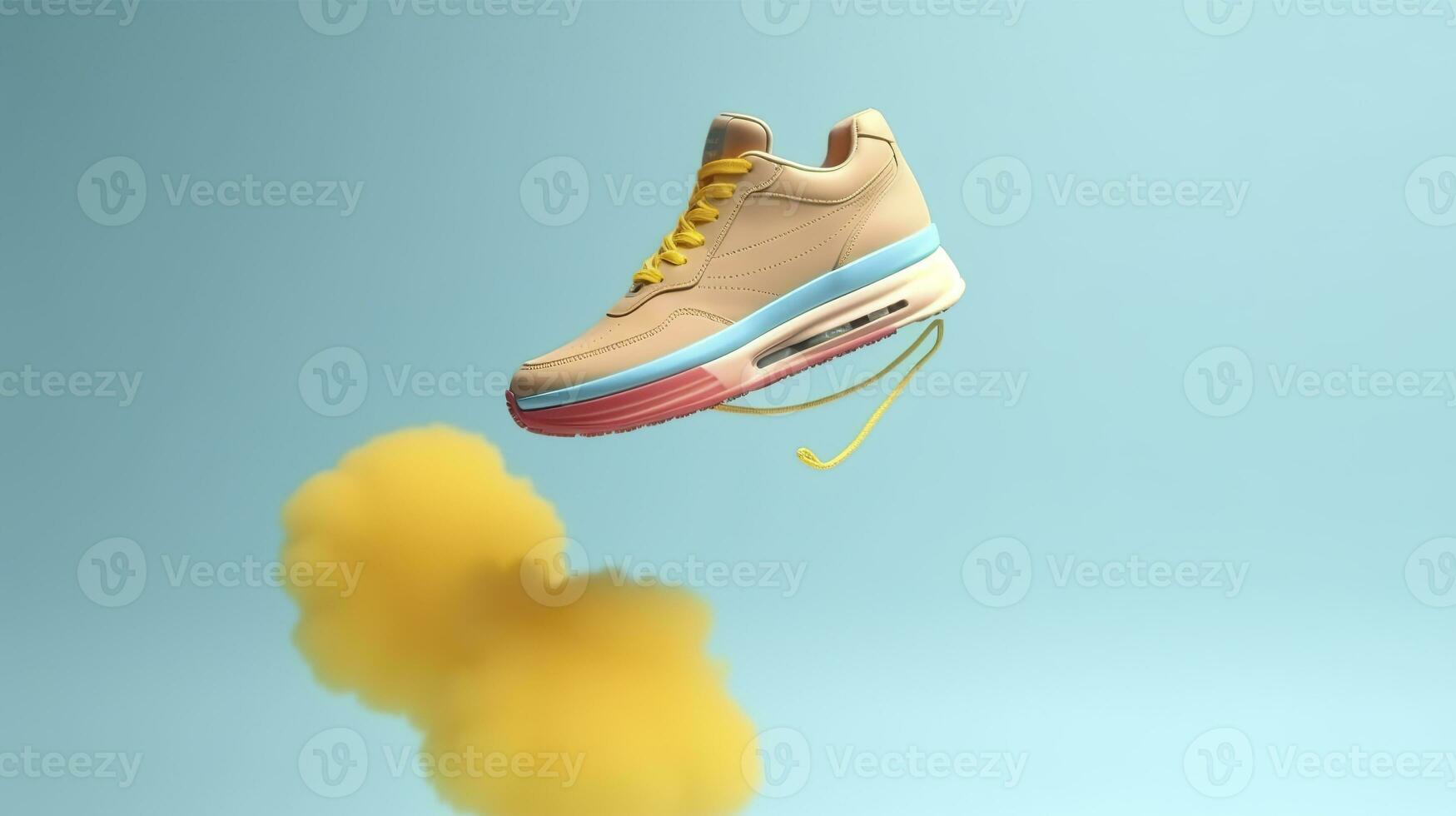 AI generated Flying trendy sneakers on creative colorful background, Stylish fashionable concept. AI Generated photo