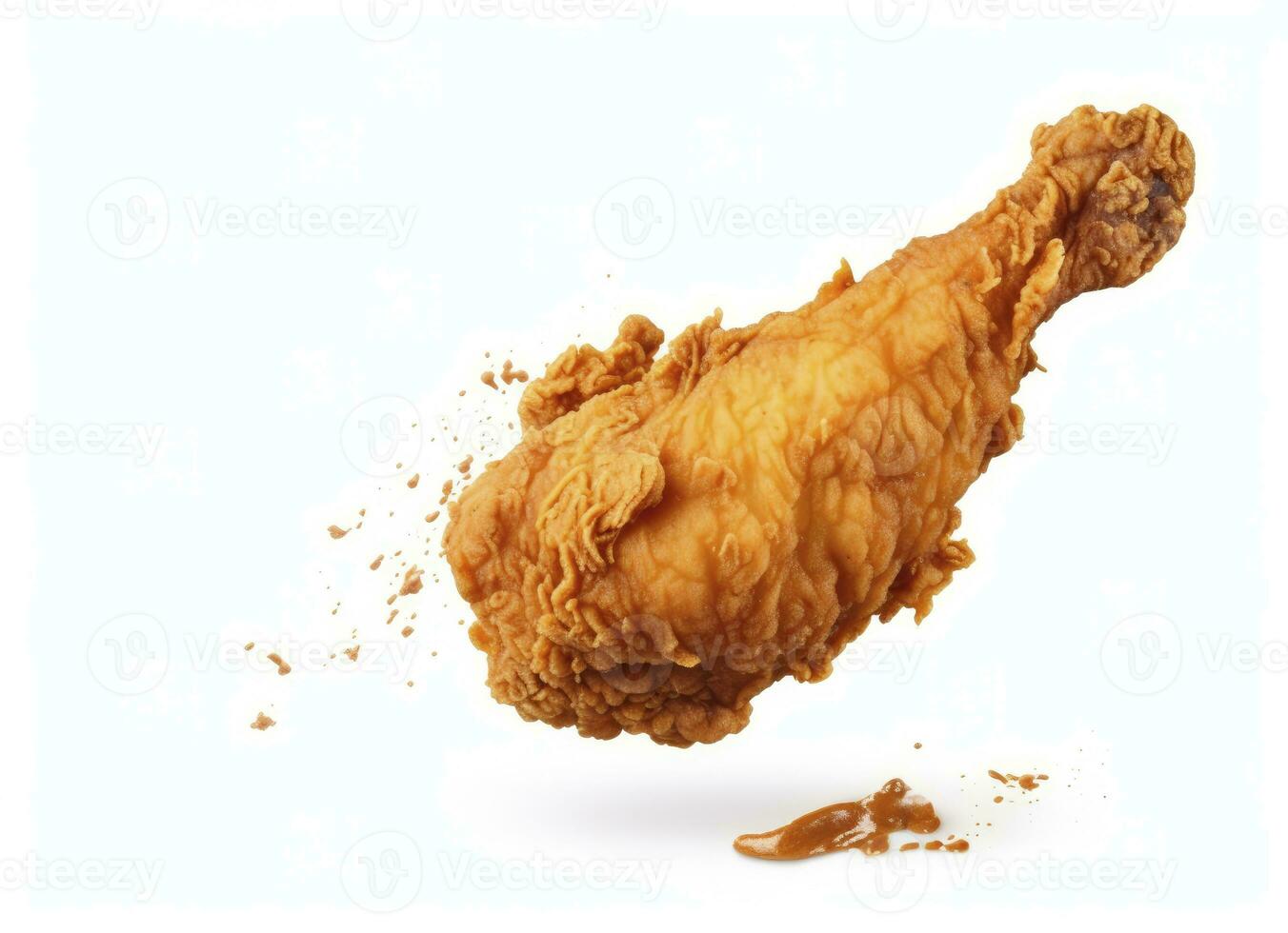 AI generated Fried chicken leg falling in the air isolated on a white background. AI Generated. photo