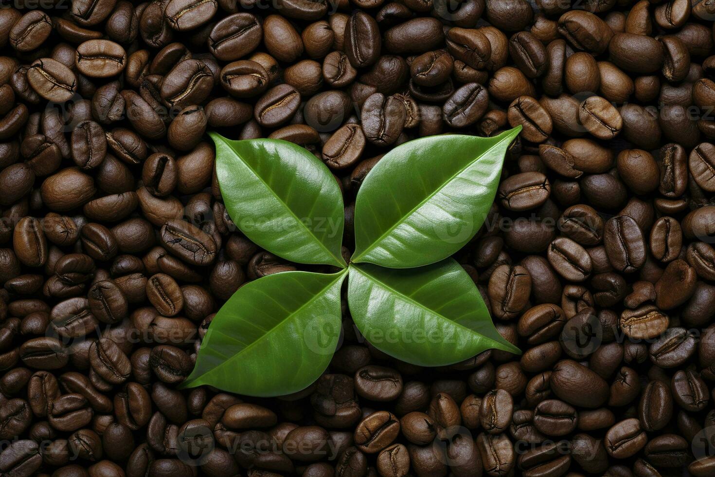 AI generated Green leaves with coffee beans as background. AI Generated photo