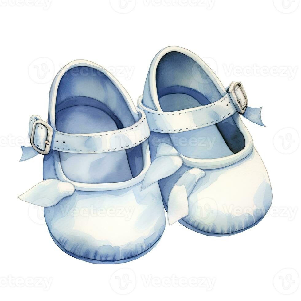 AI generated Watercolor newborn small shoes isolated white background. AI Generated photo