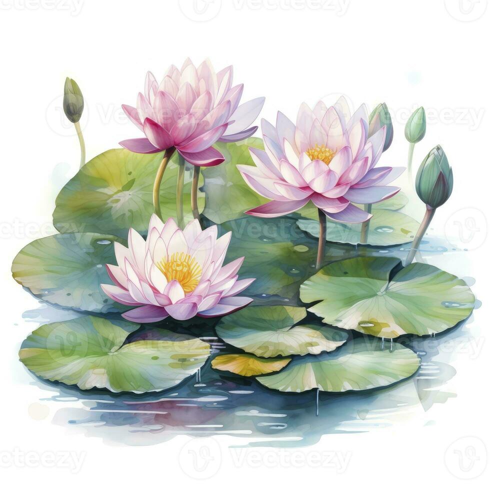 AI generated Water Lily in Pond. Watercolor design. AI Generated photo