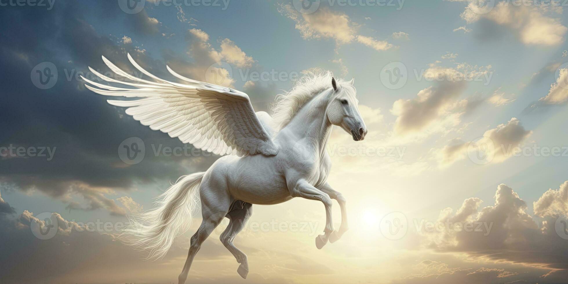 AI generated A white horse with wings. AI Generated photo