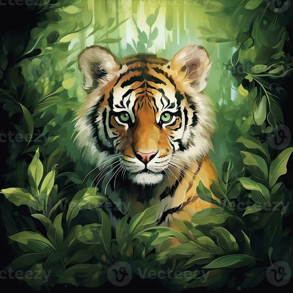 AI generated Watercolor Tiger for kids. AI Generated photo