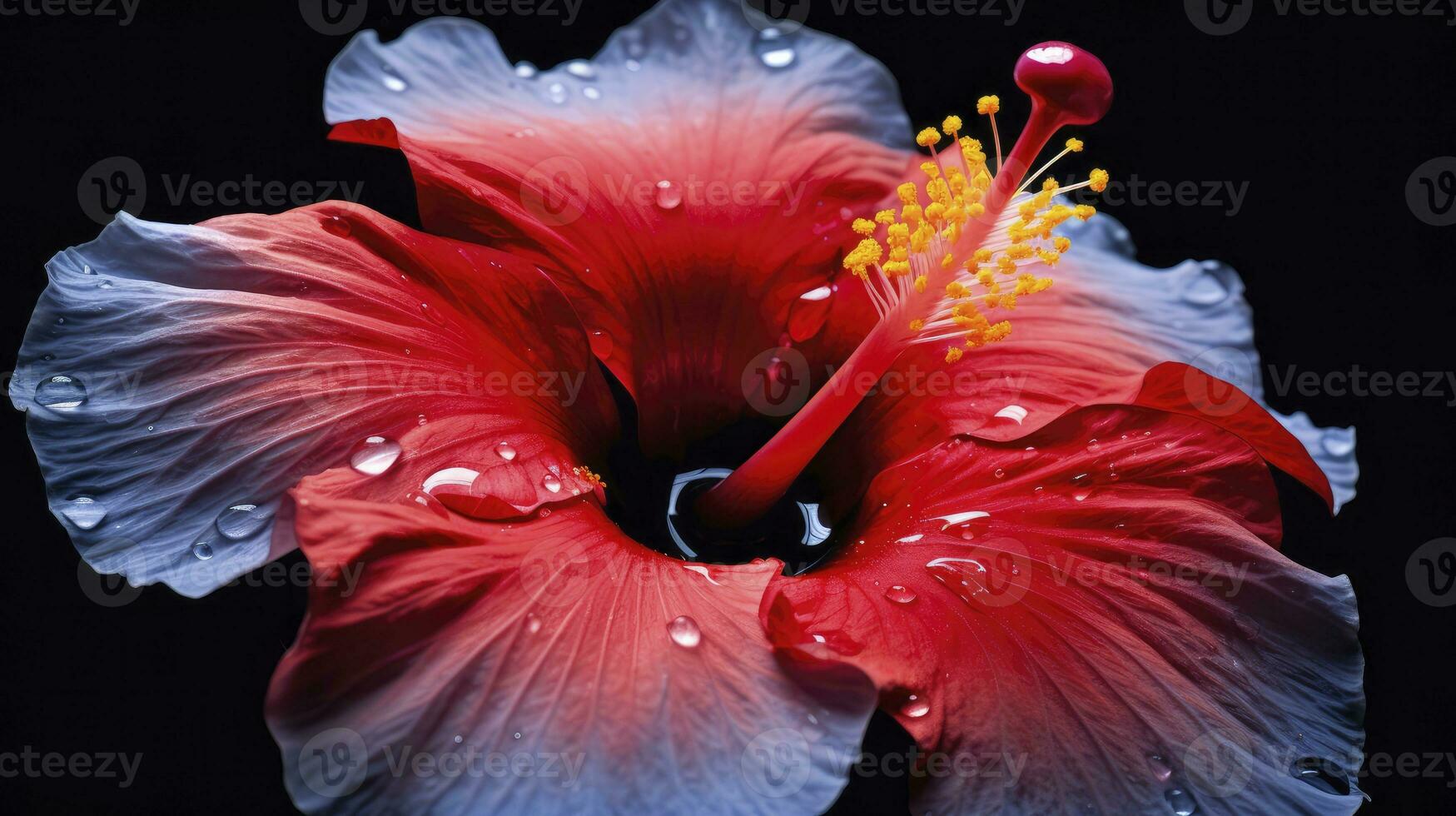 ai generado un hibisco flor con un negro fondo.ai generado. foto