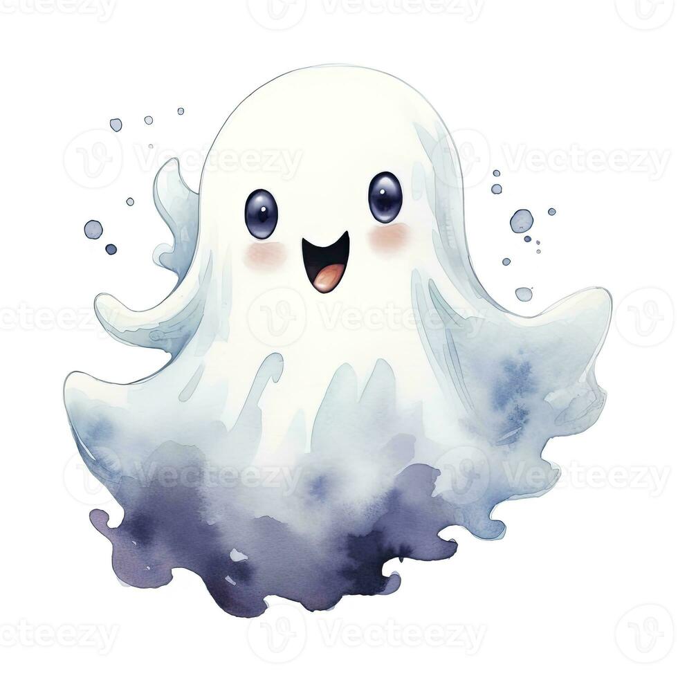 AI generated The watercolor cute ghost on white background. AI Generated photo