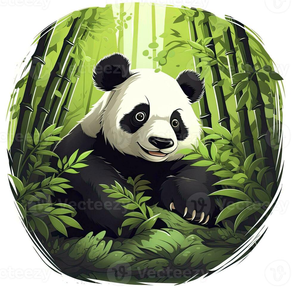 AI generated Cute panda in the middle of a bamboo forest. T-shirt design. AI Generated photo