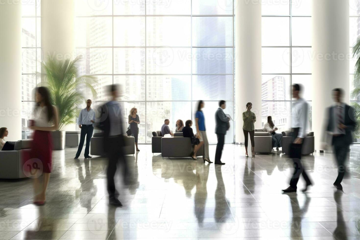 AI generated Group of people in the lobby. Business center. AI Generated photo