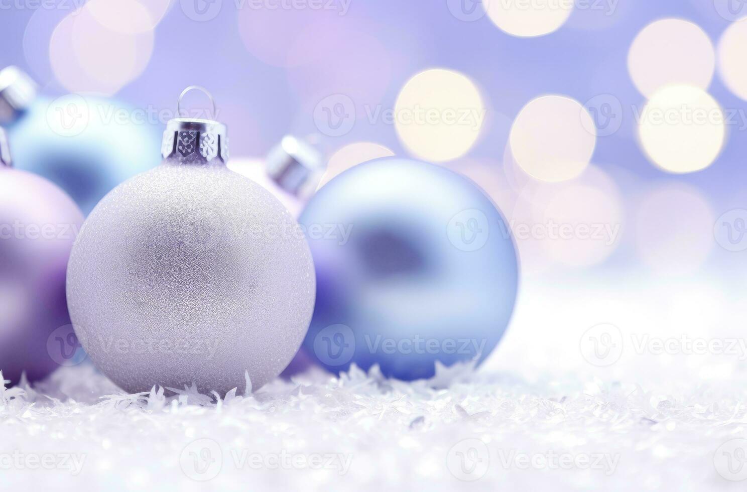 AI generated Christmas decorations ball on snow background. AI Generated photo