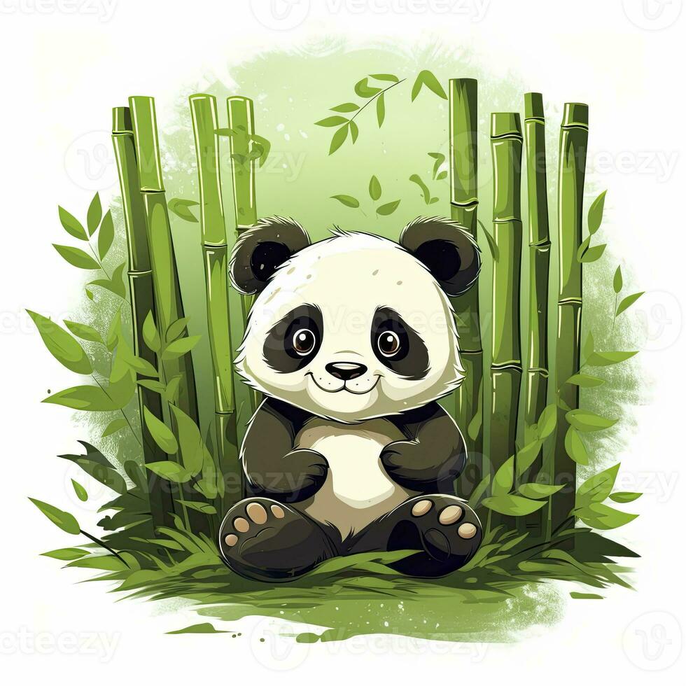 AI generated Cute panda in the middle of a bamboo forest. T-shirt design. AI Generated photo