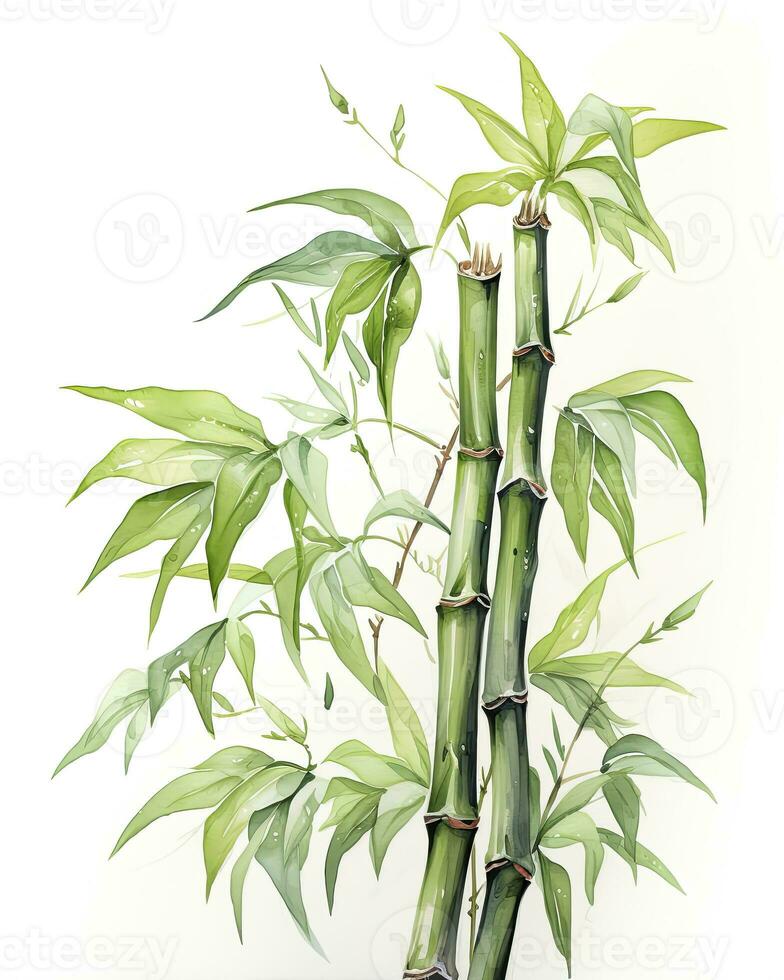 AI generated Watercolor bamboo clipart isolated on white background. AI Generated photo