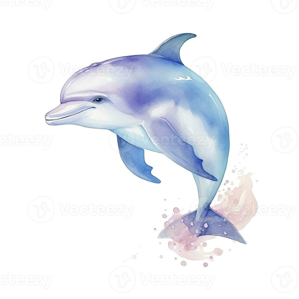 AI generated Watercolor fantasy Baby Dolphin clip art isolated white background. AI Generated photo