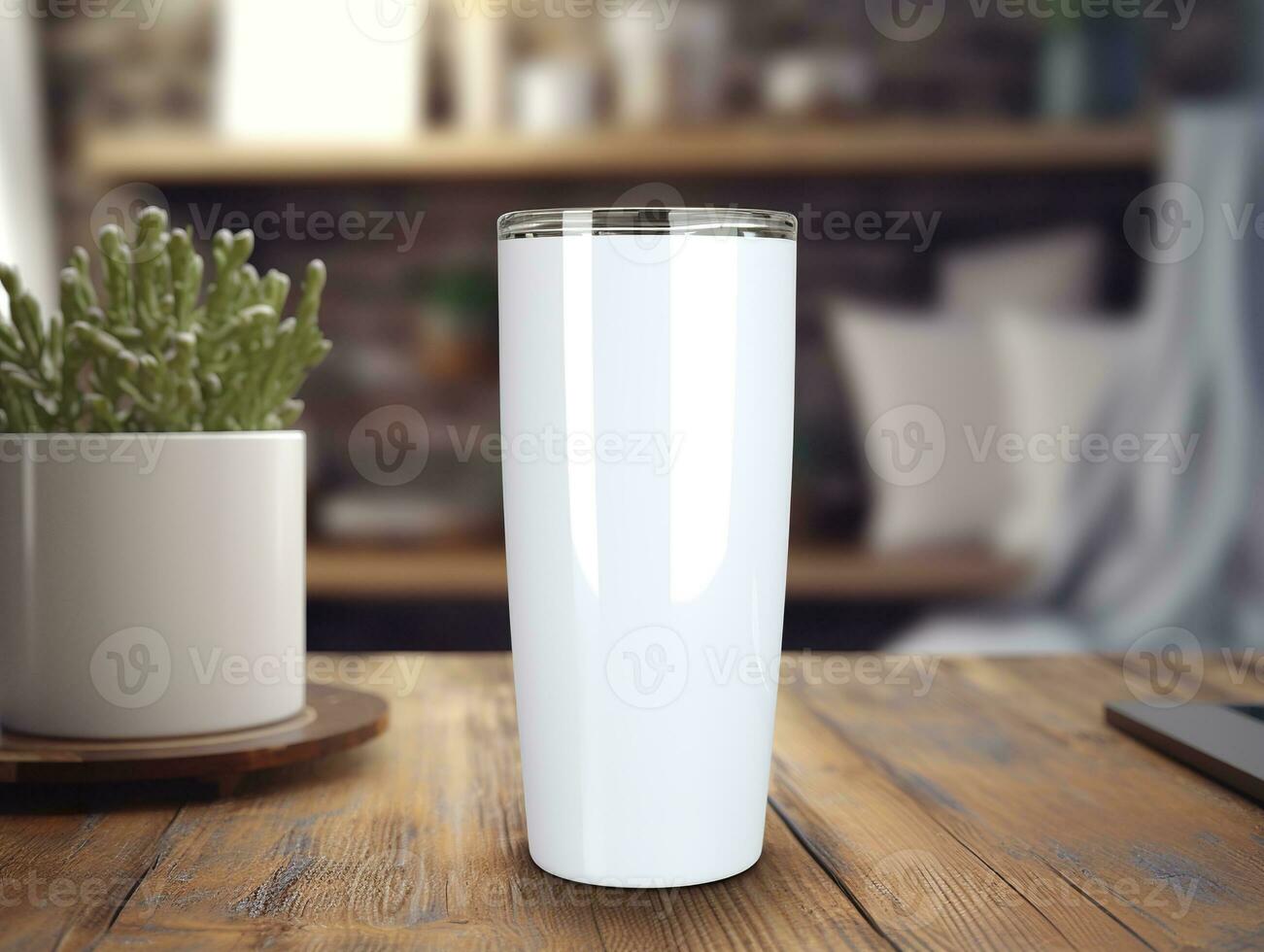 AI generated White stainless steel sublimation blank tumblers with straw, product shot. Generative AI photo