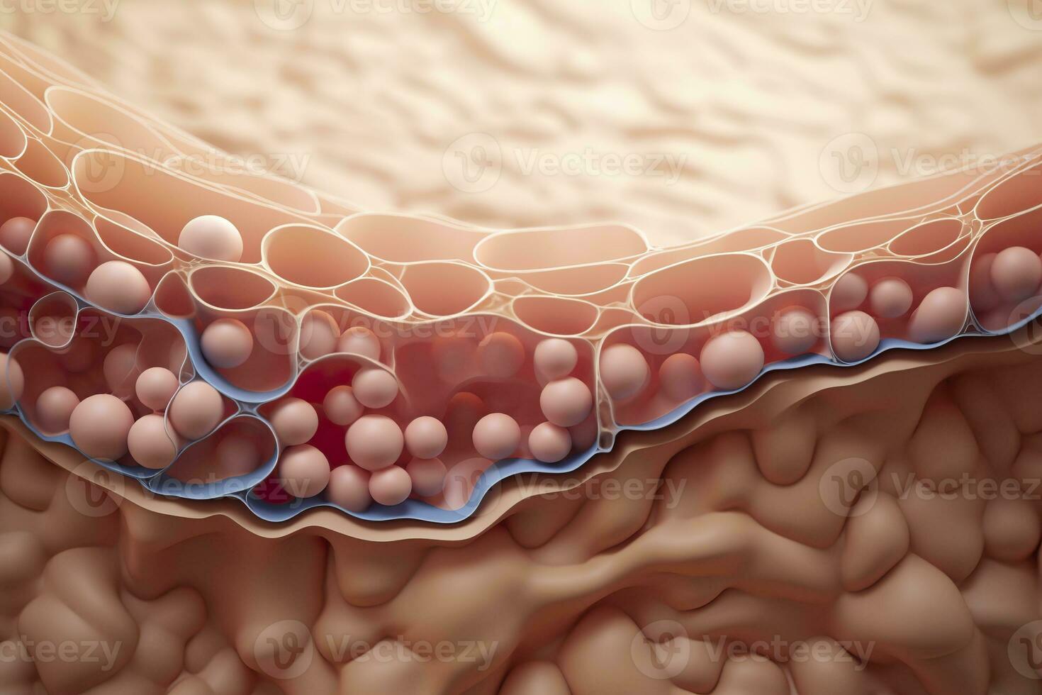 AI generated Saggy skin layer and skin cells, 3D rendering. Generative AI photo