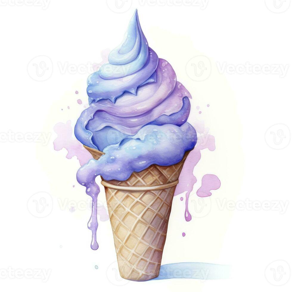 AI generated Watercolor ice cream in a waffle cone. AI Generated photo