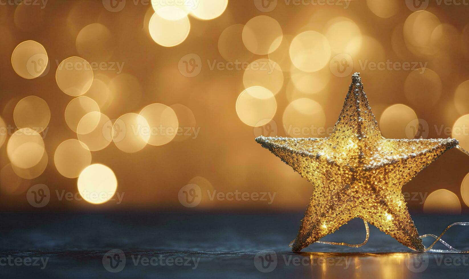 AI generated Sparkling Golden Christmas Star. Ornament Decoration Defocused Bokeh Background. AI Generated photo