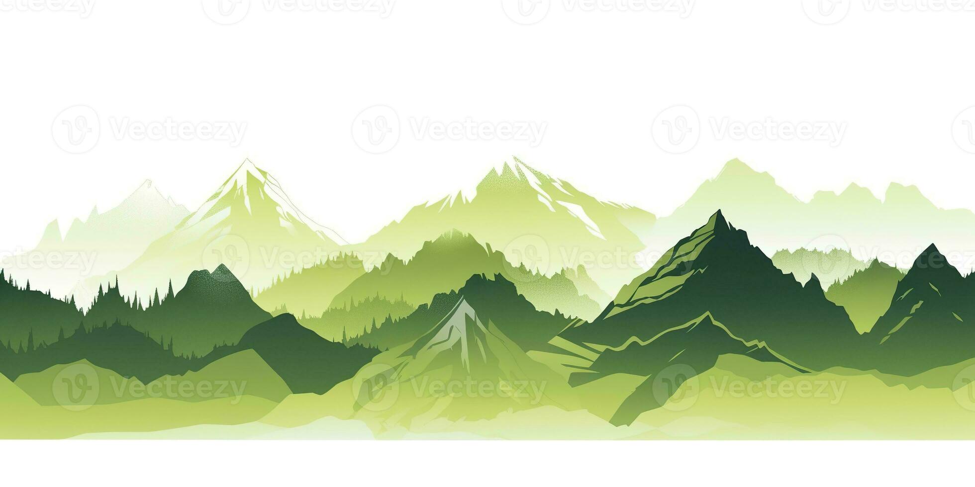 AI generated Green mountain ranges on white background.  AI Generative photo