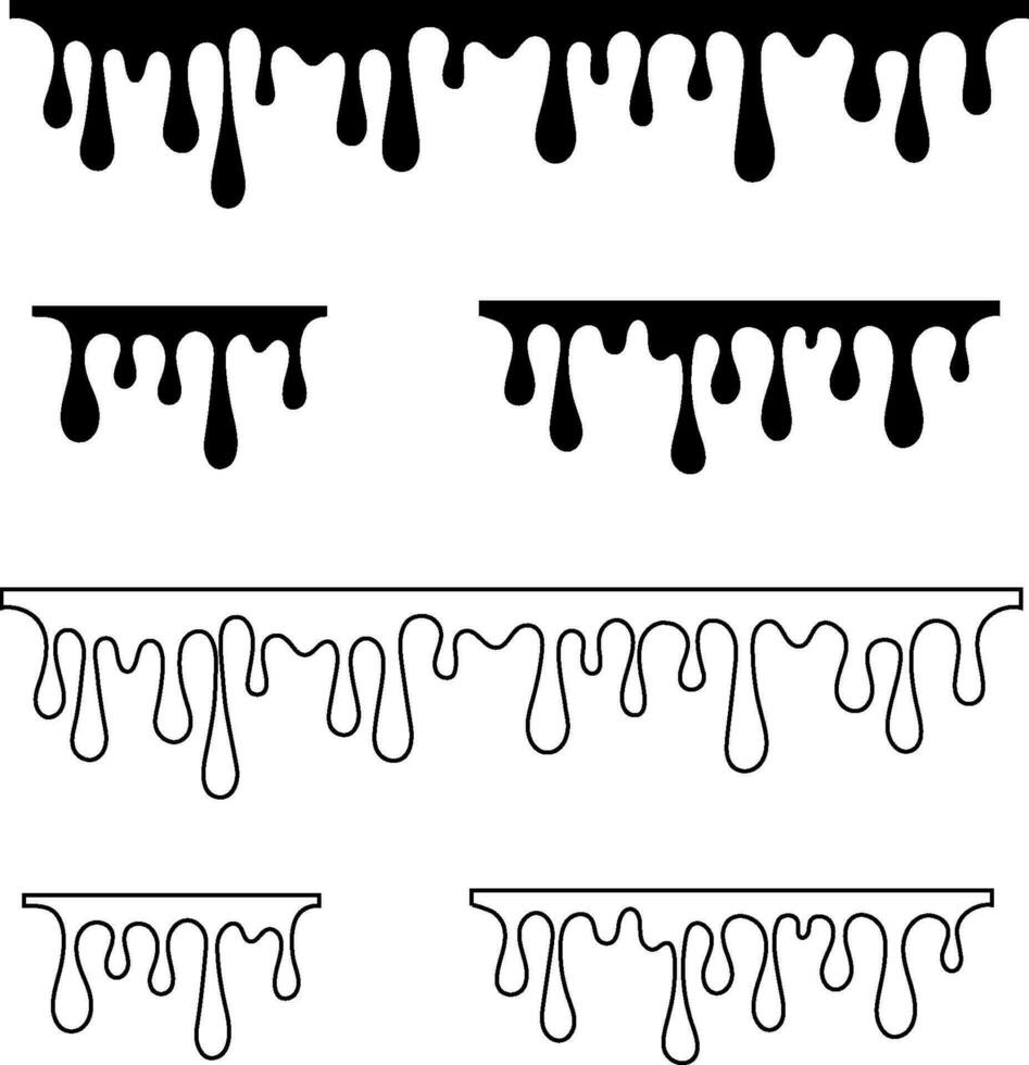 pintar goteo líquido. miel fluye Actual aceite, chocolate o sangre. soltar tintas vector ilustración conjunto aislado en blanco antecedentes