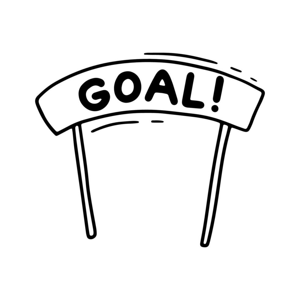 Doodle soccer banner with goal text, Vector line sketch football illustration