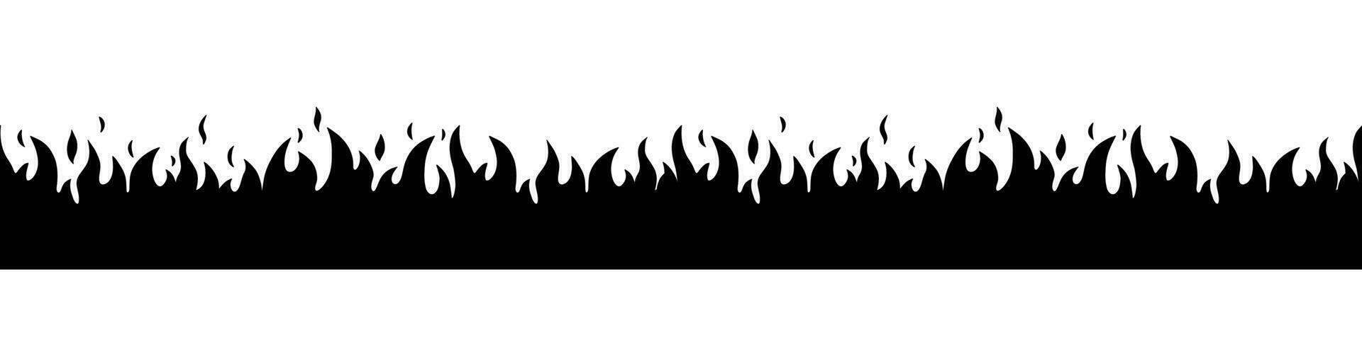 Hand drawn fire silhouette seamless border. vector