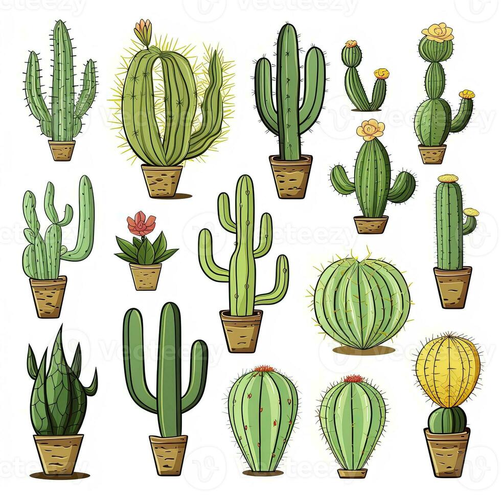 AI generated The Cactus set on white background. Clipart illustrations. AI Generated photo