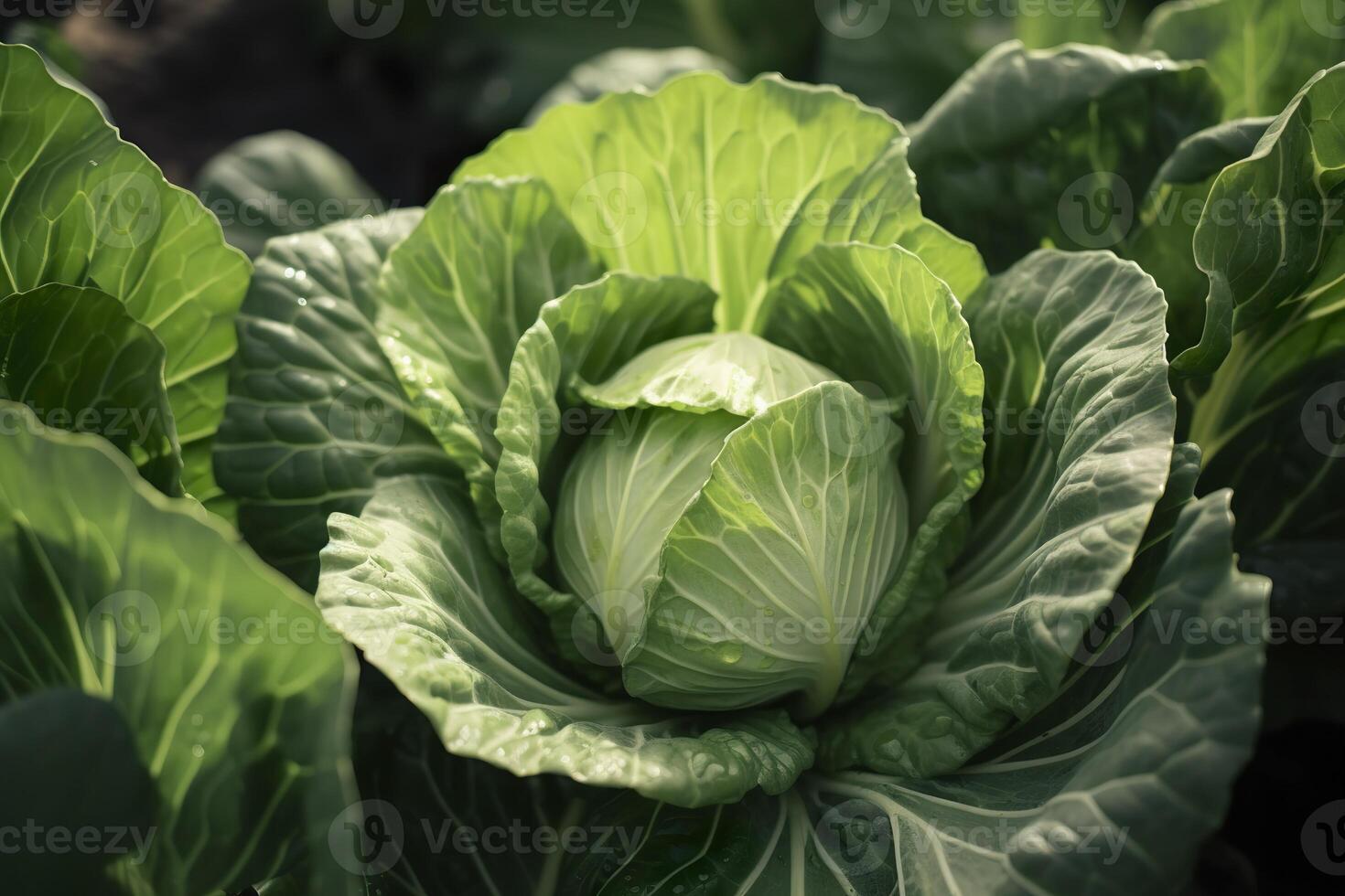 AI generated Cabbage growing in an urban garden. Cabbage leaves and