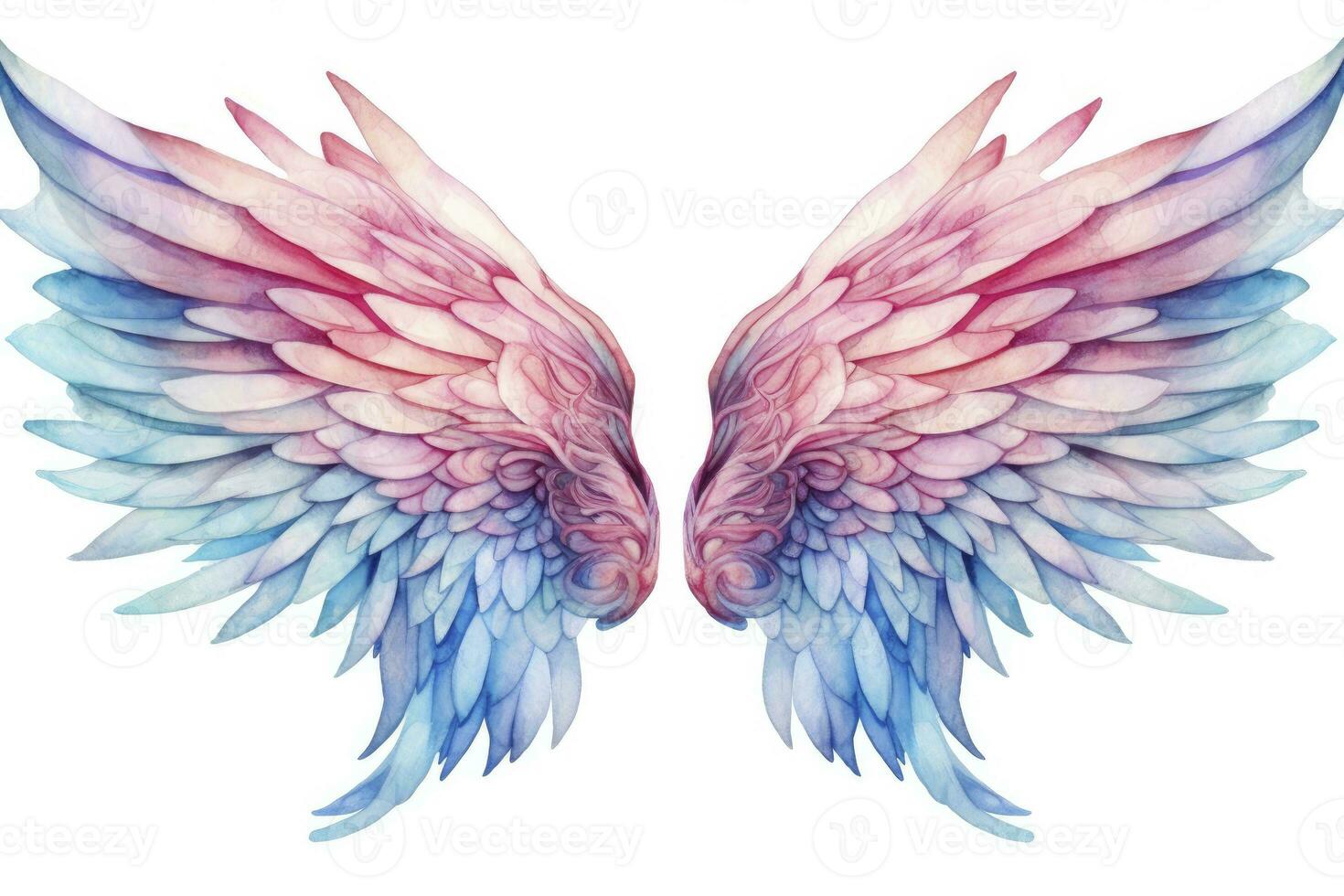 AI generated Beautiful magic watercolor blue pink wings. AI Generated photo