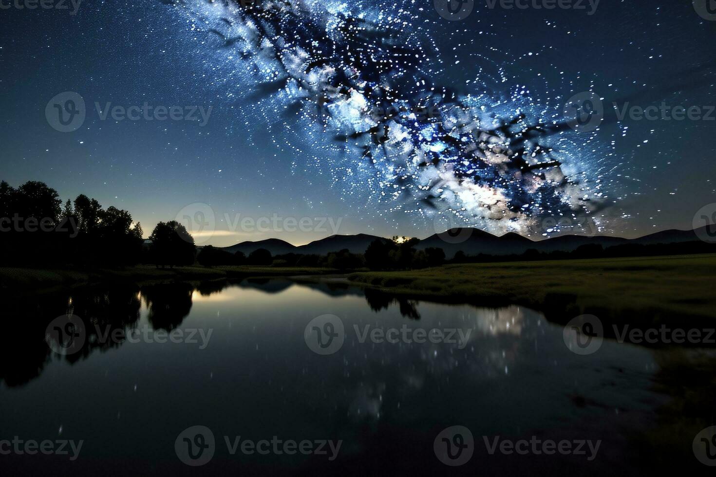 AI generated Milky Way Reflected on Lake. AI Generated photo