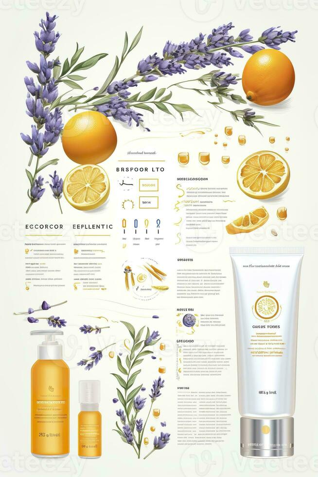 AI generated Beautiful flyer to present a store that sells products, body care, soap, cream, oil. Generative AI photo