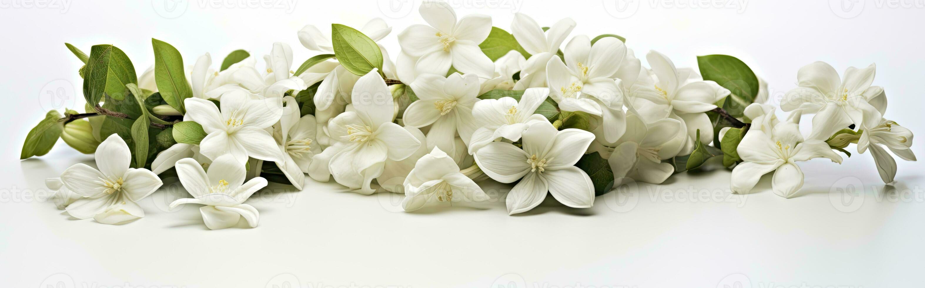 AI generated Jasmine flowers on white surface. AI Generated photo