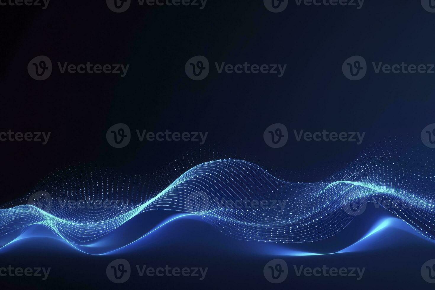 AI generated Dynamic blue particle wave. Abstract sound visualization. Digital structure of the wave flow of luminous particles. AI Generated. photo