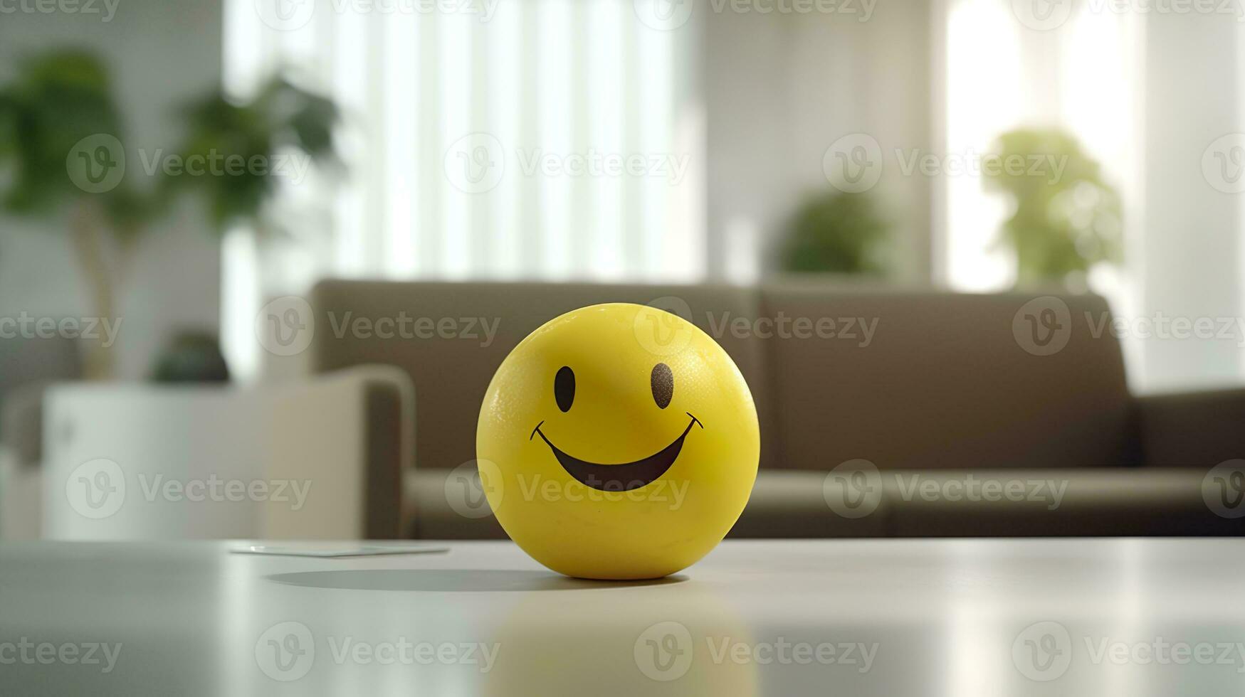 ai generado un amarillo sonriente pelota lata promover un positivo trabajo ambiente. generativo ai foto