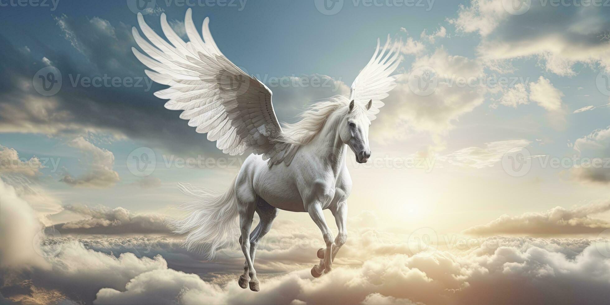 AI generated A white horse with wings. AI Generated photo