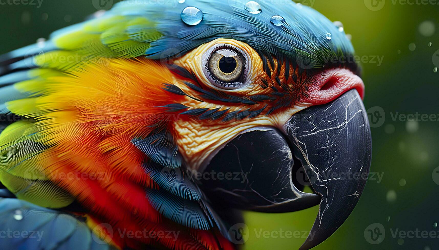 AI generated Tropical macaw perched, vibrant feathers in focus. Generative AI photo