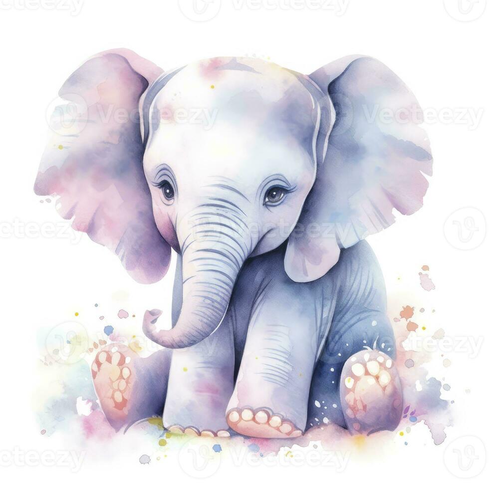 AI generated Watercolor Baby Elephant. AI Generated photo