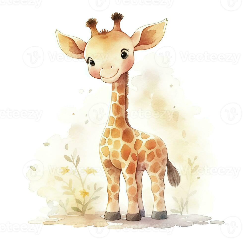 AI generated Watercolor Baby Giraffe. AI Generated photo