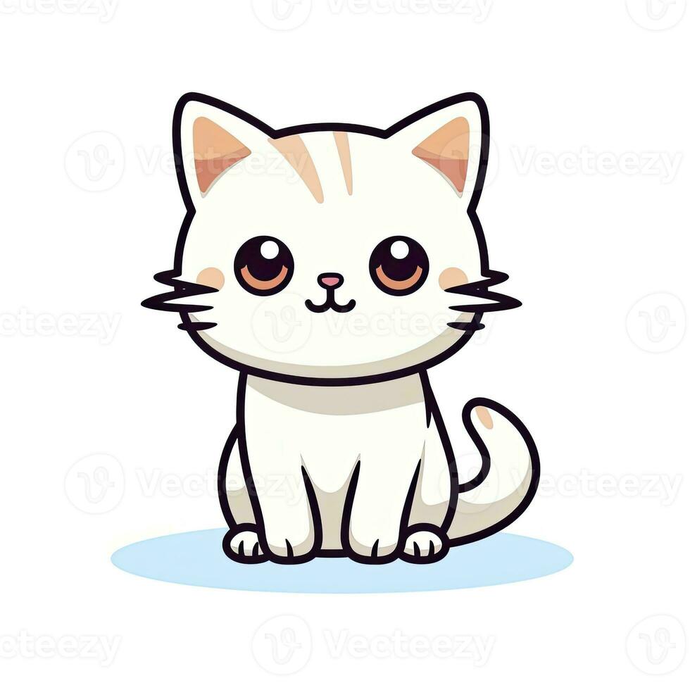 AI generated Cute Kawaii cat clipart icon white background. AI Generated photo