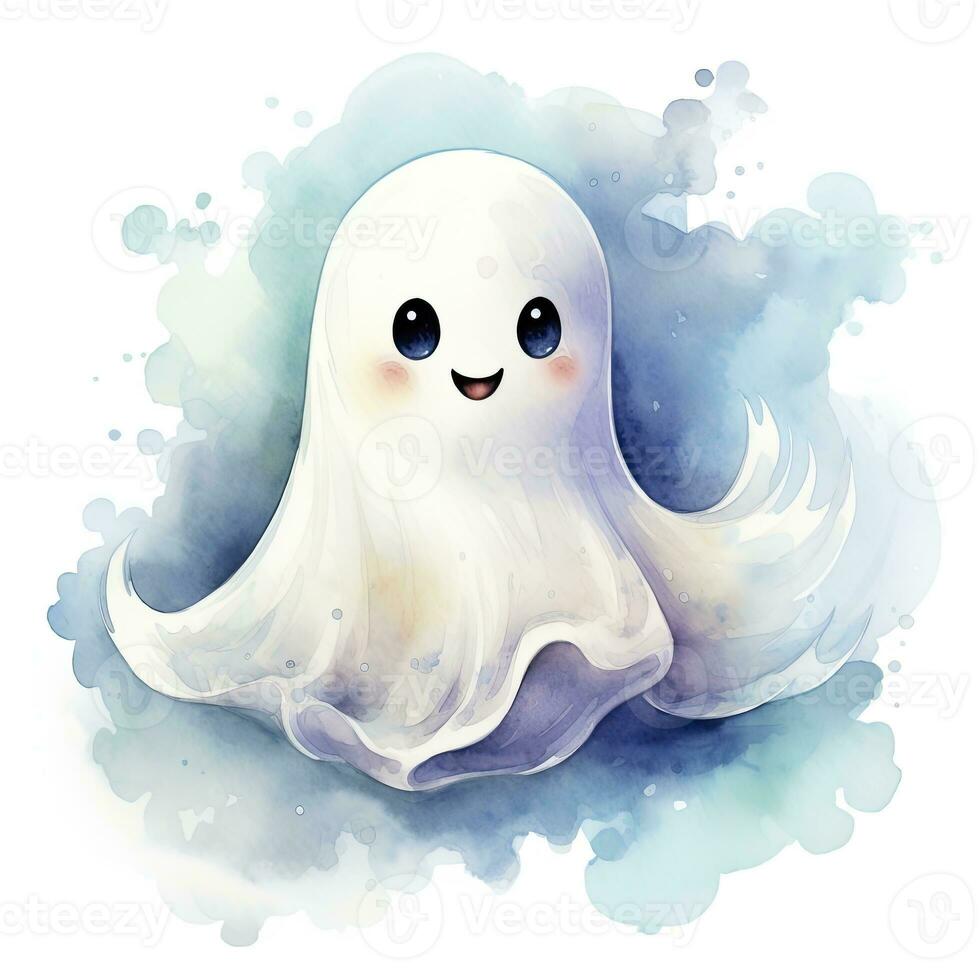 AI generated The watercolor cute ghost on white background. AI Generated photo