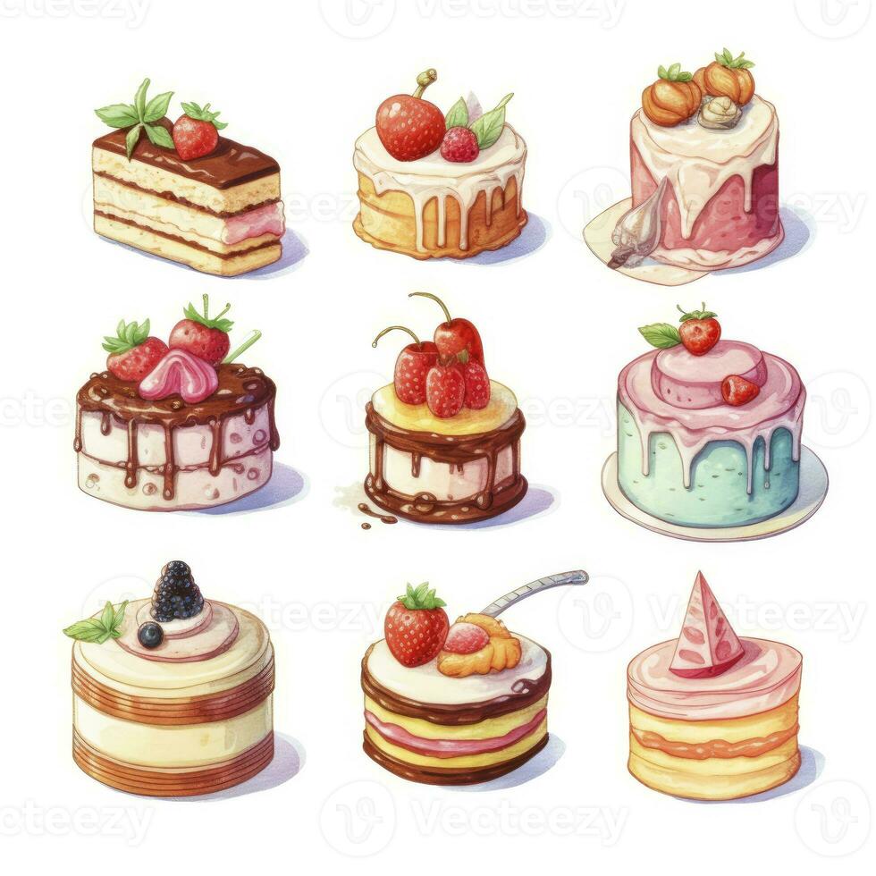 AI generated Set of Cake piece illustration on white background. AI Generated photo