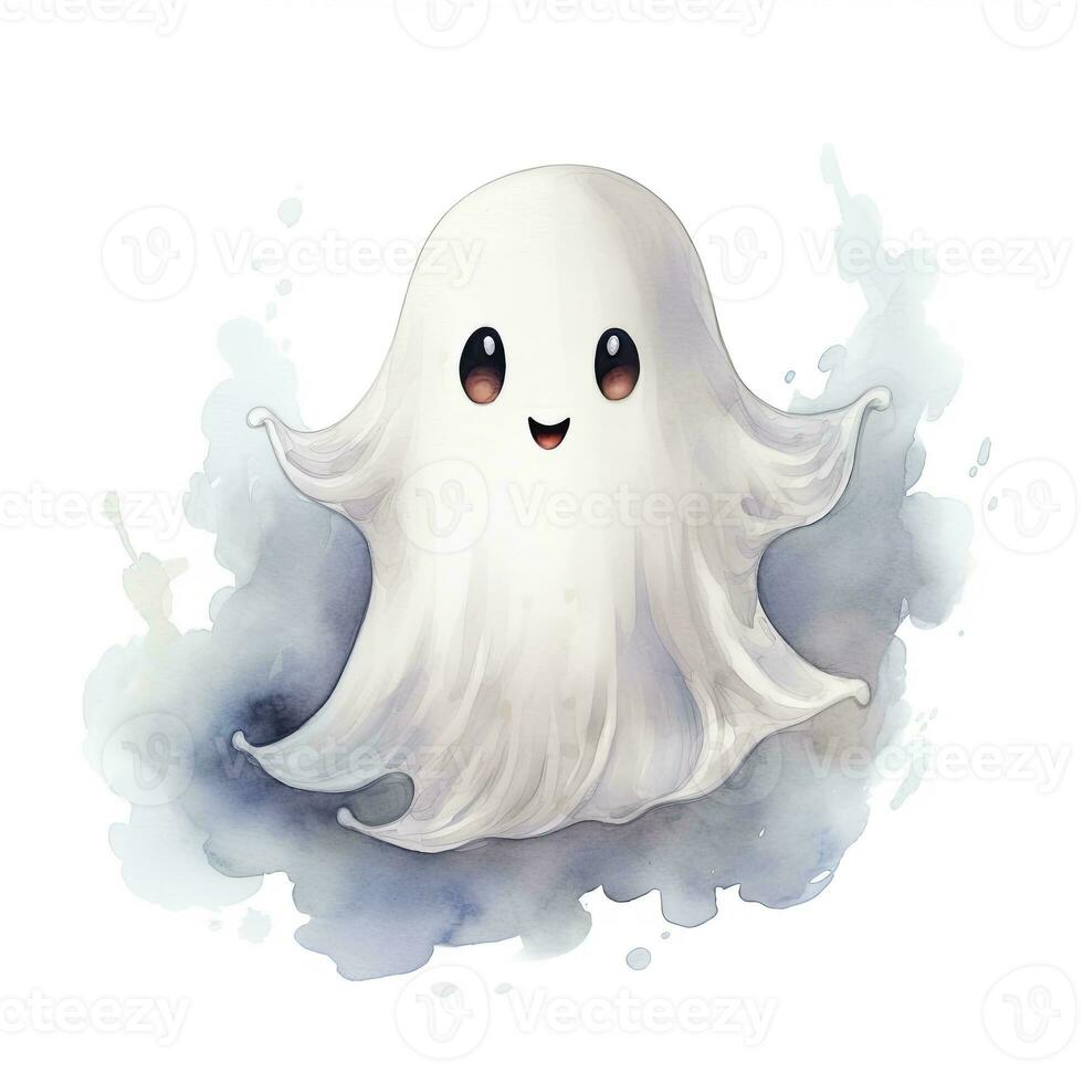 AI generated The watercolor cute ghost on white background. AI Generated photo