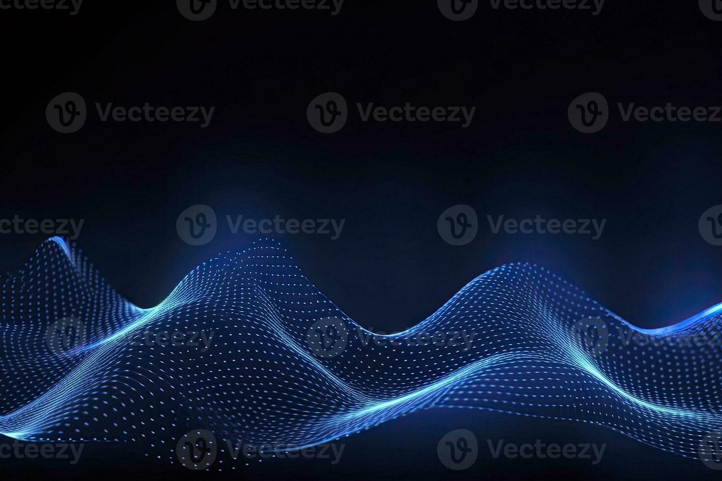 AI generated Dynamic blue particle wave. Abstract sound visualization. Digital structure of the wave flow of luminous particles. AI Generated. photo