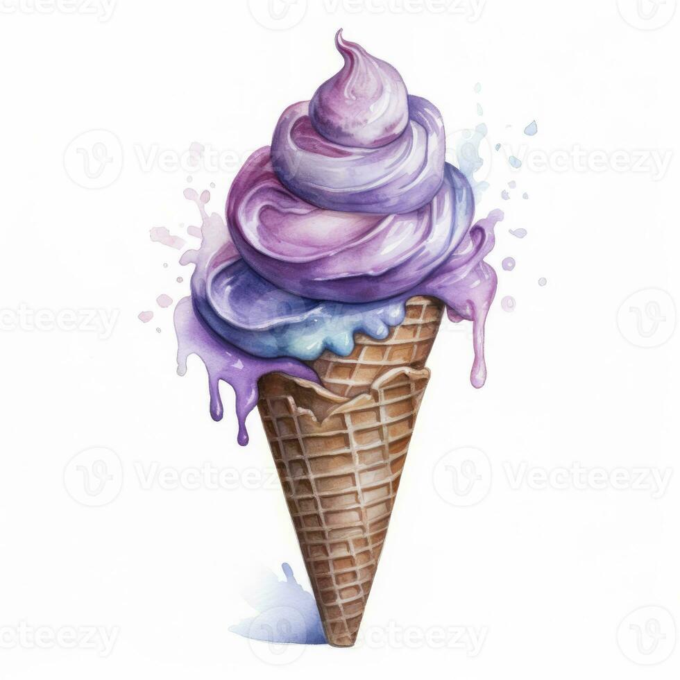 AI generated Watercolor ice cream in a waffle cone. AI Generated photo