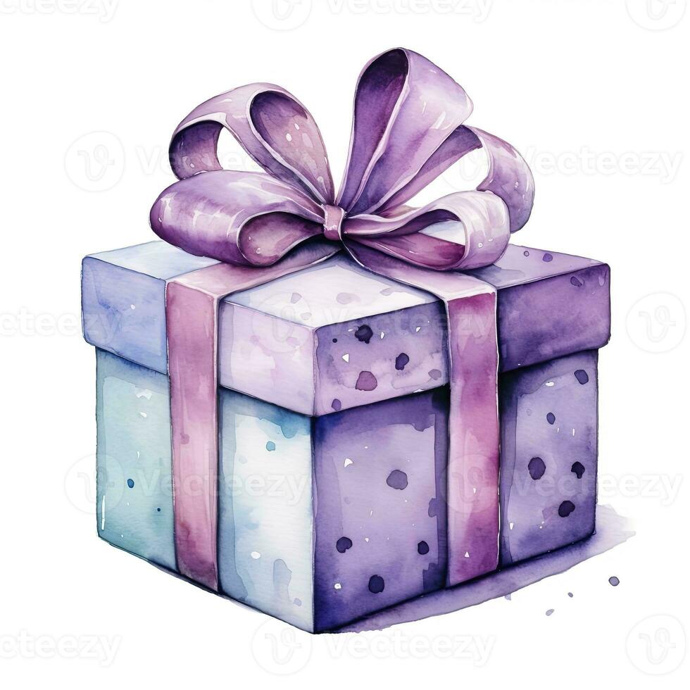 AI generated Watercolor birthday present with bow isolated on white background.  AI Generated photo