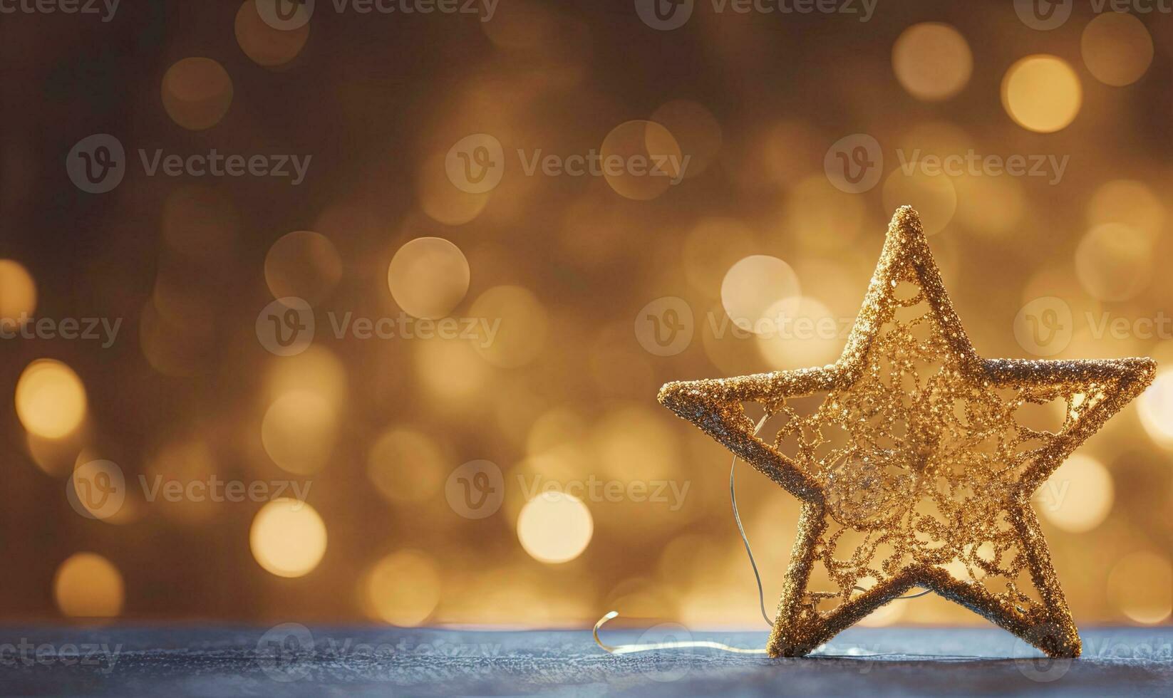 AI generated Sparkling Golden Christmas Star. Ornament Decoration Defocused Bokeh Background. AI Generated photo