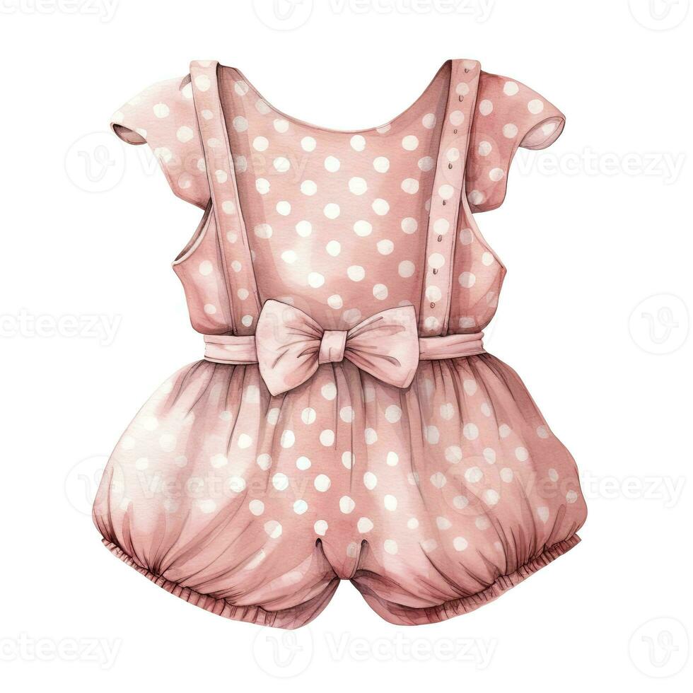 AI generated Pink baby girl romper in watercolors on a white background. AI Generated photo