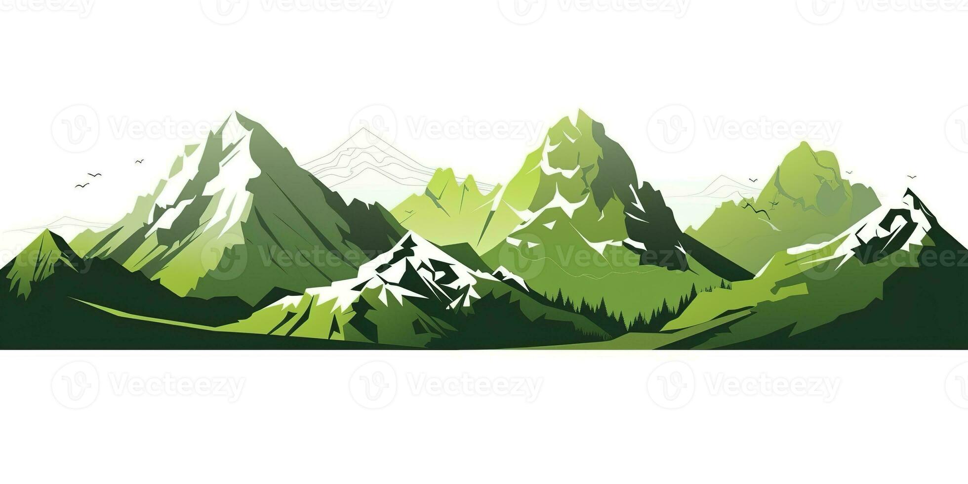 AI generated Green mountain ranges on white background.  AI Generative photo