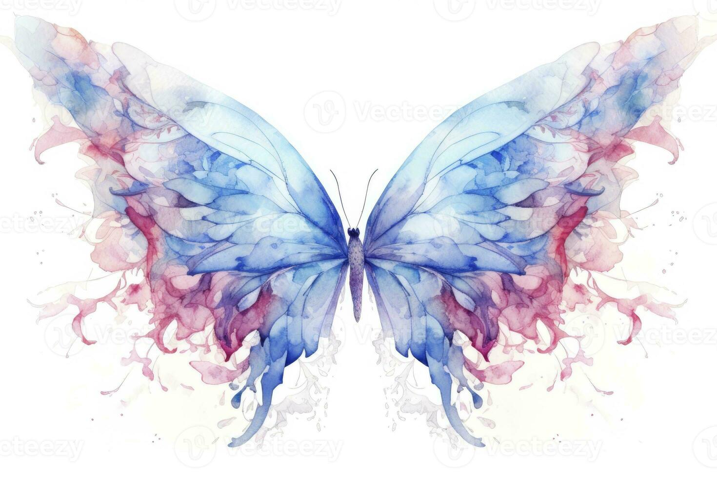 AI generated Beautiful magic watercolor blue pink wings. AI Generated photo