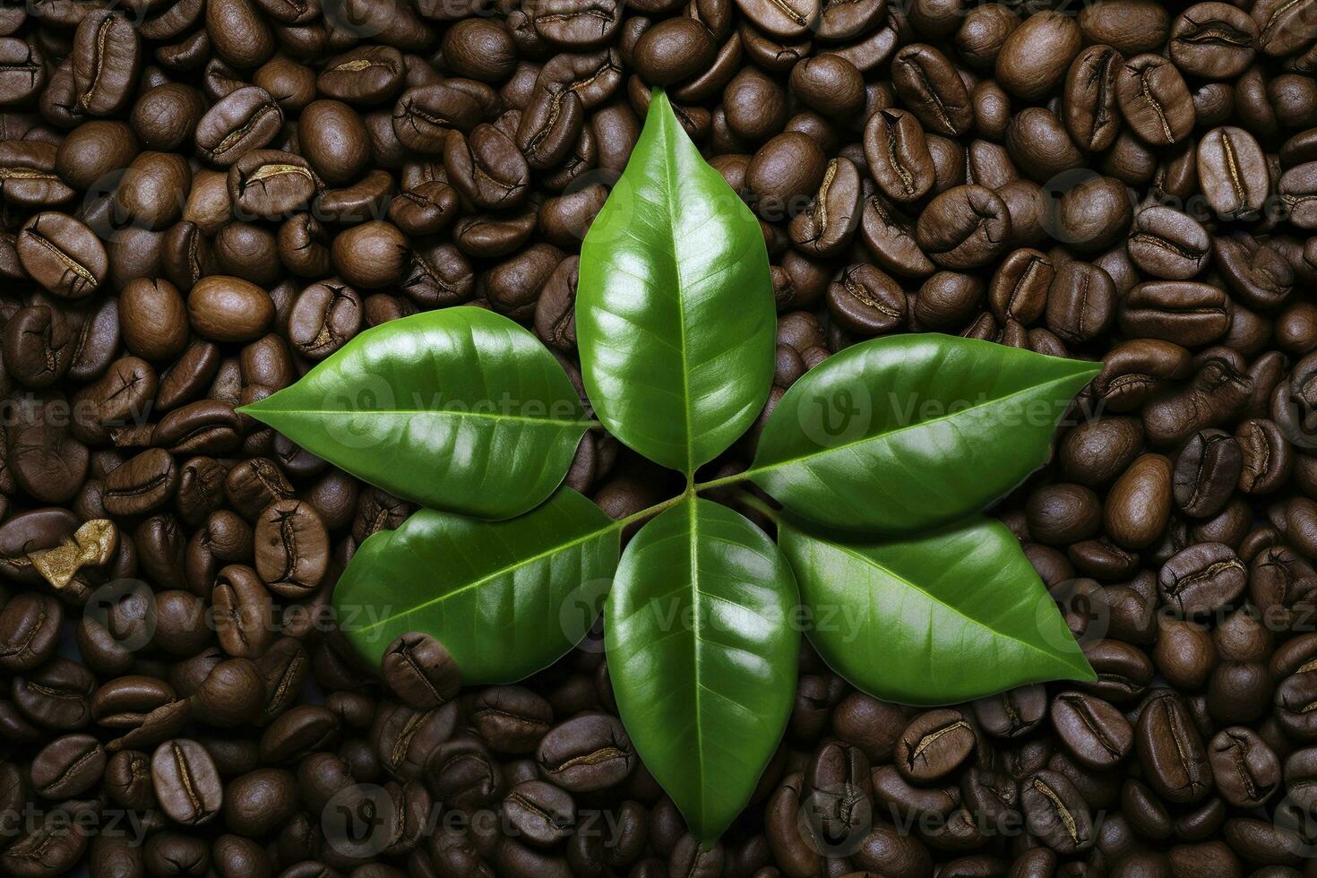 AI generated Green leaves with coffee beans as background. AI Generated photo