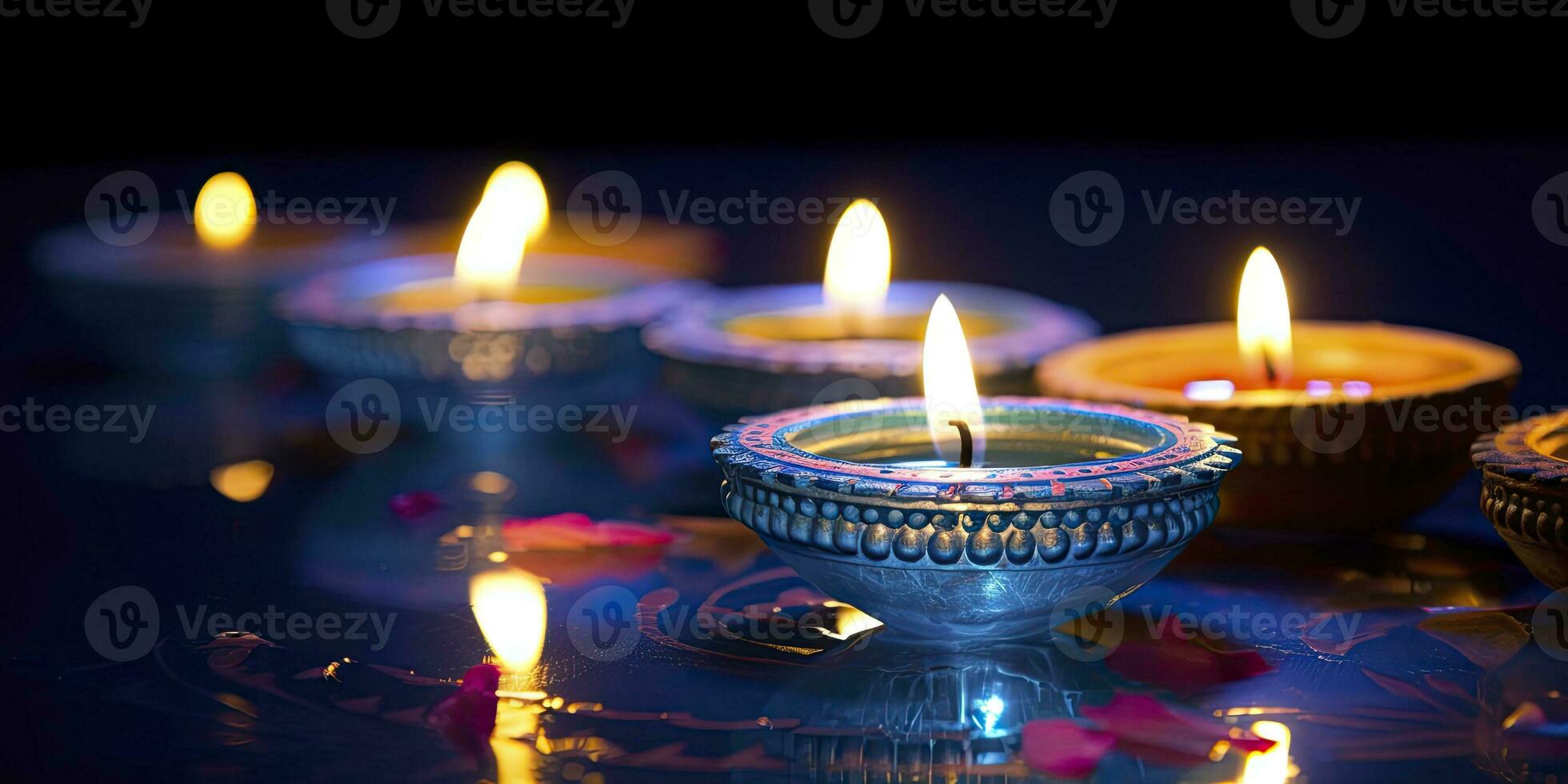 AI generated Happy Diwali. Diya oil lamps were lit during the celebration. AI Generated photo