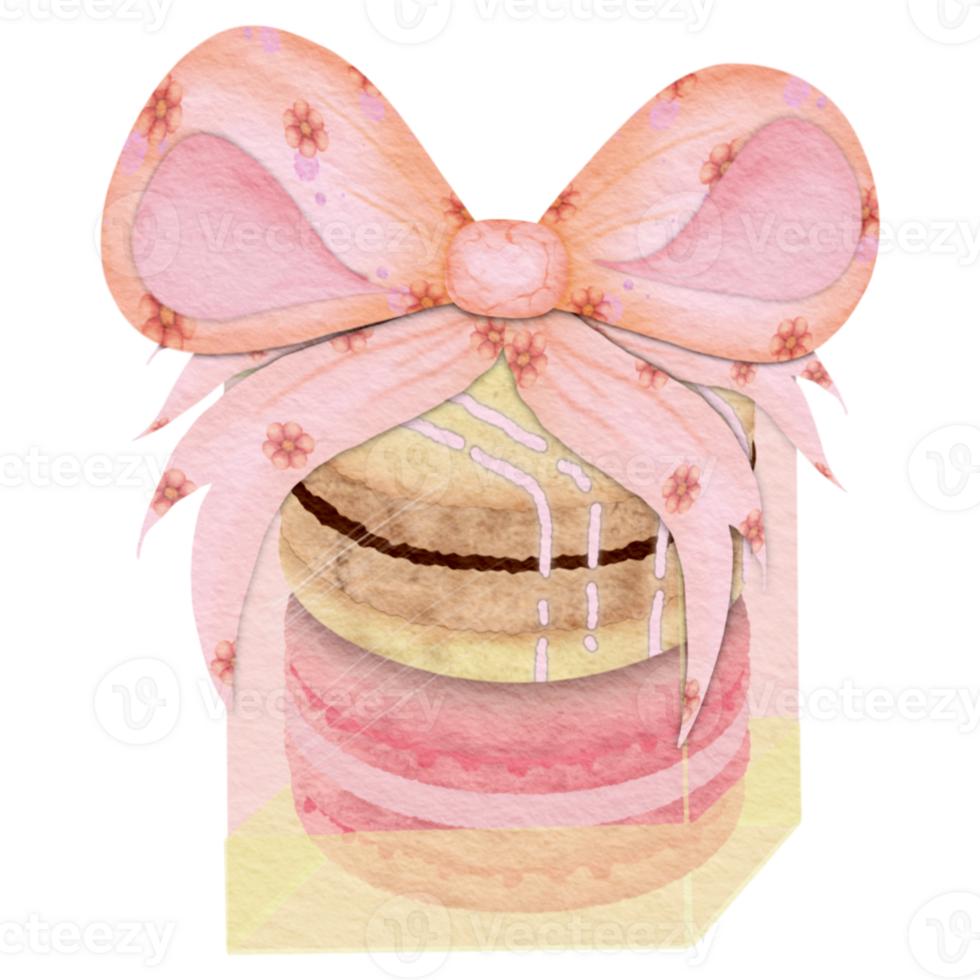 Strawberry flavored macarons in a clear box png