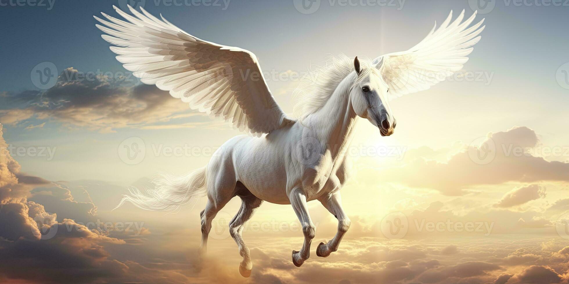 AI generated A white horse with wings. AI Generated photo